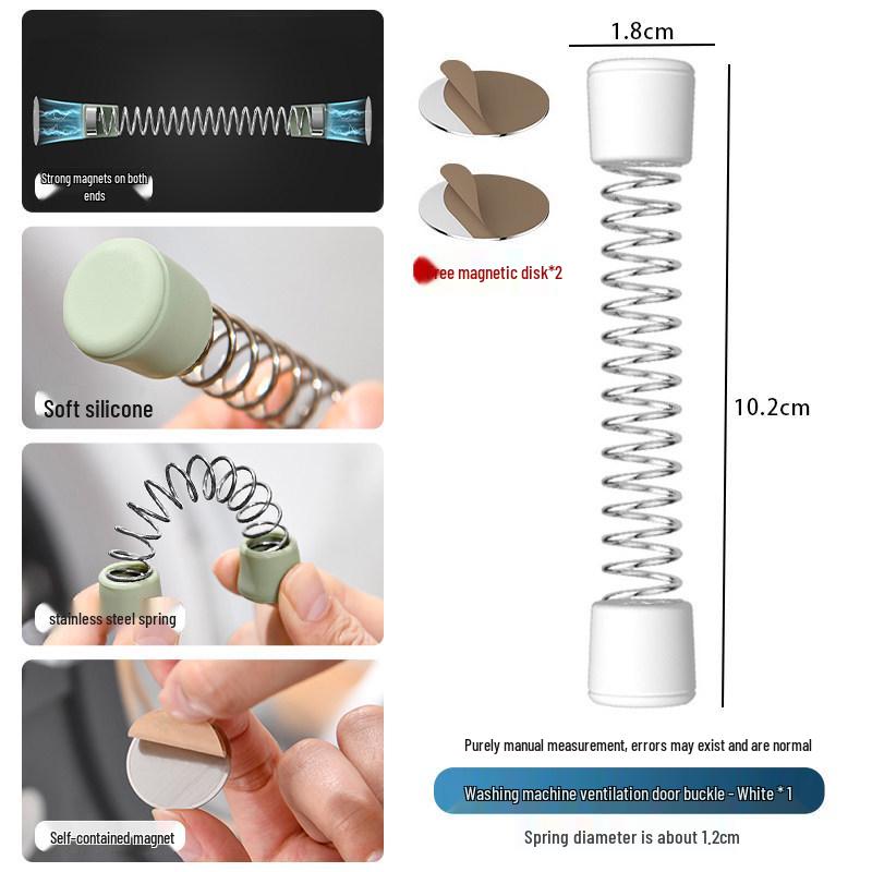 Magnetic Washing Machine Door Holder and Anti-Collision Buckle with Ventilation, Anti-Pinch Limiter, and Protective Door Stopper Sticker.