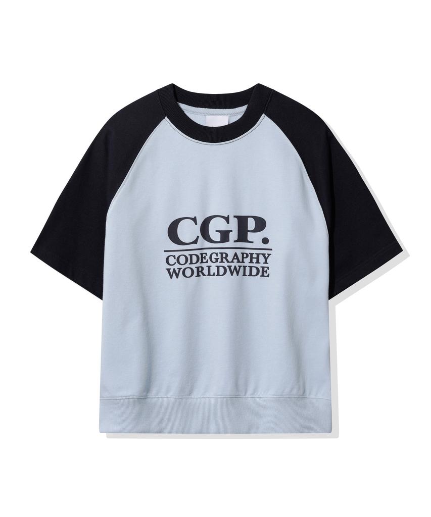 CGP (Women) Square Logo Contrast Short Sleeve Sweatshirt_Sky Blue