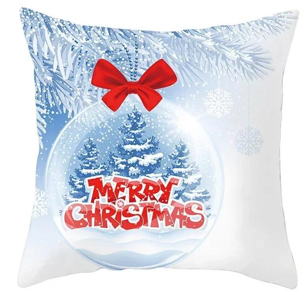 Winter Blue Christmas Pillowcase Home Snowflake Snowman Tree Pillowcase Home Decoration Cushion Cover