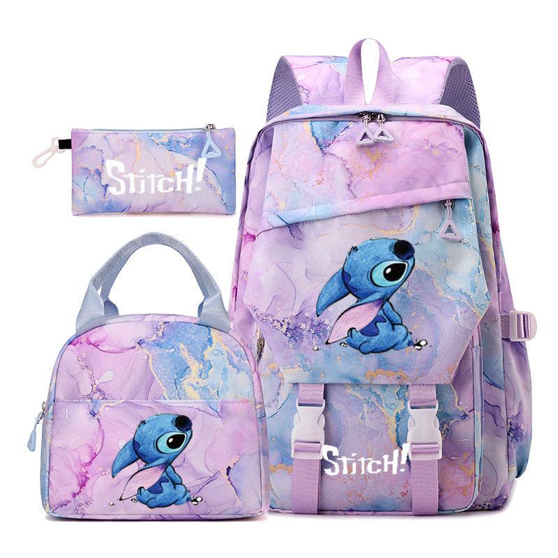 3 Piece School Backpack Set for Students Large Capacity Oxford Cloth Schoolbag with Shoulder Strap and Pencil Case