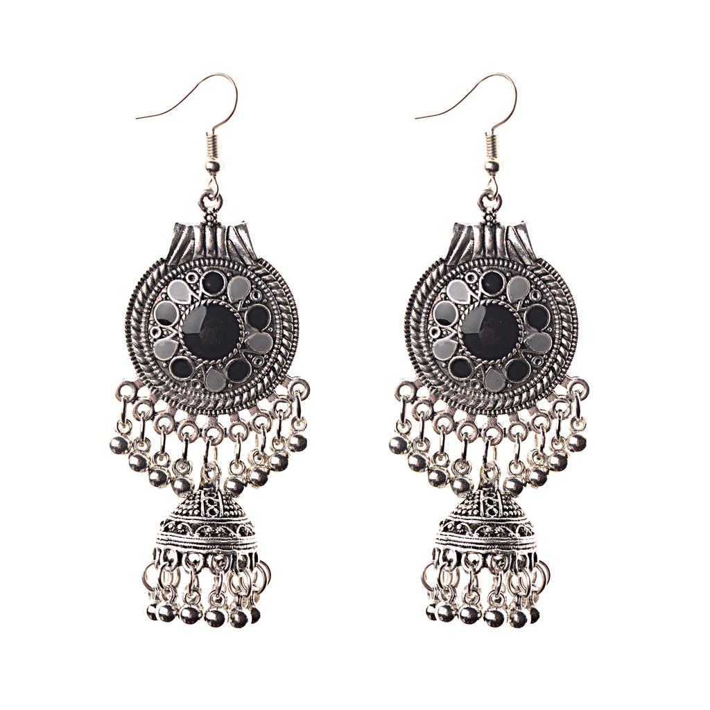 TopHanqi Indian Earring For Women Antique Ethnic Copper Color Small Bells WaterdropTassel Earrings Turkish Tribal Gypsy Zircon