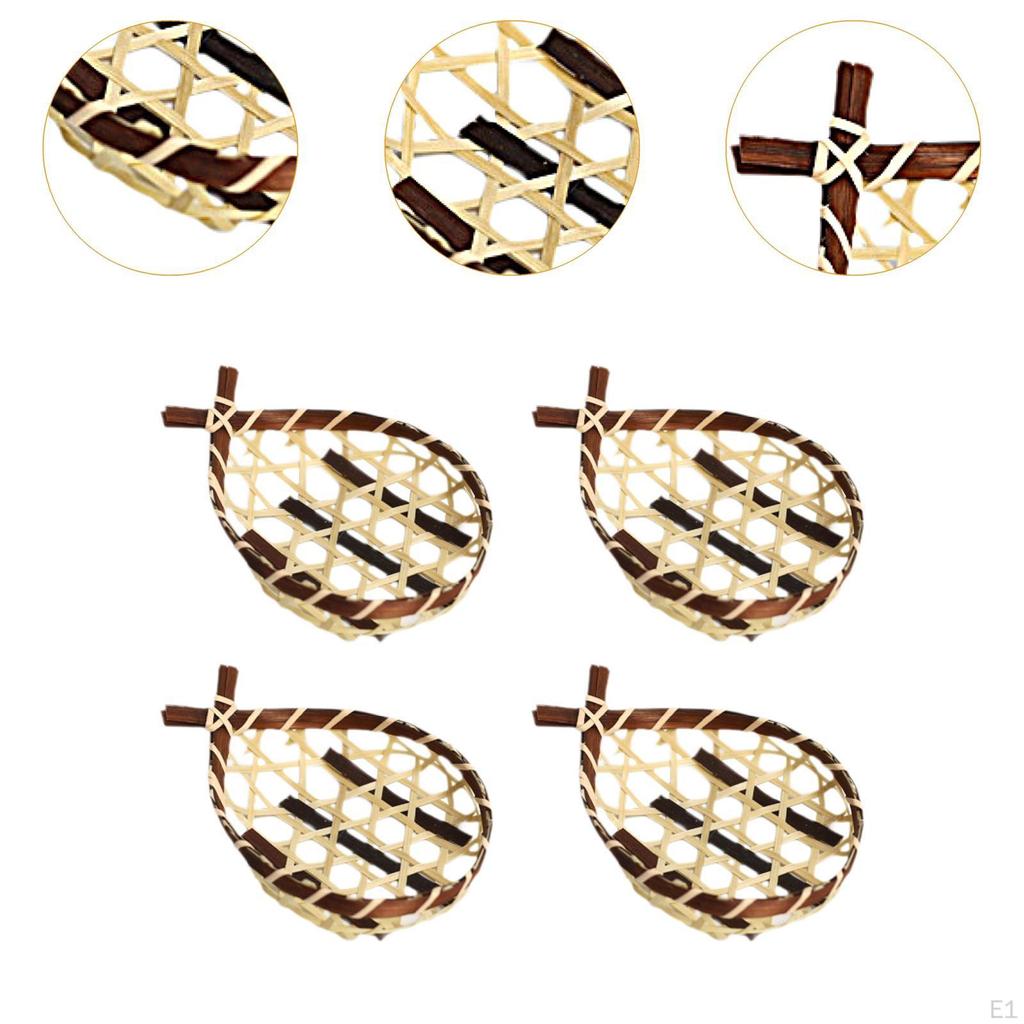 4Pcs Small Woven Bread Baskets Bamboo Basket Tray Multipurpose Mini Rustic Gift