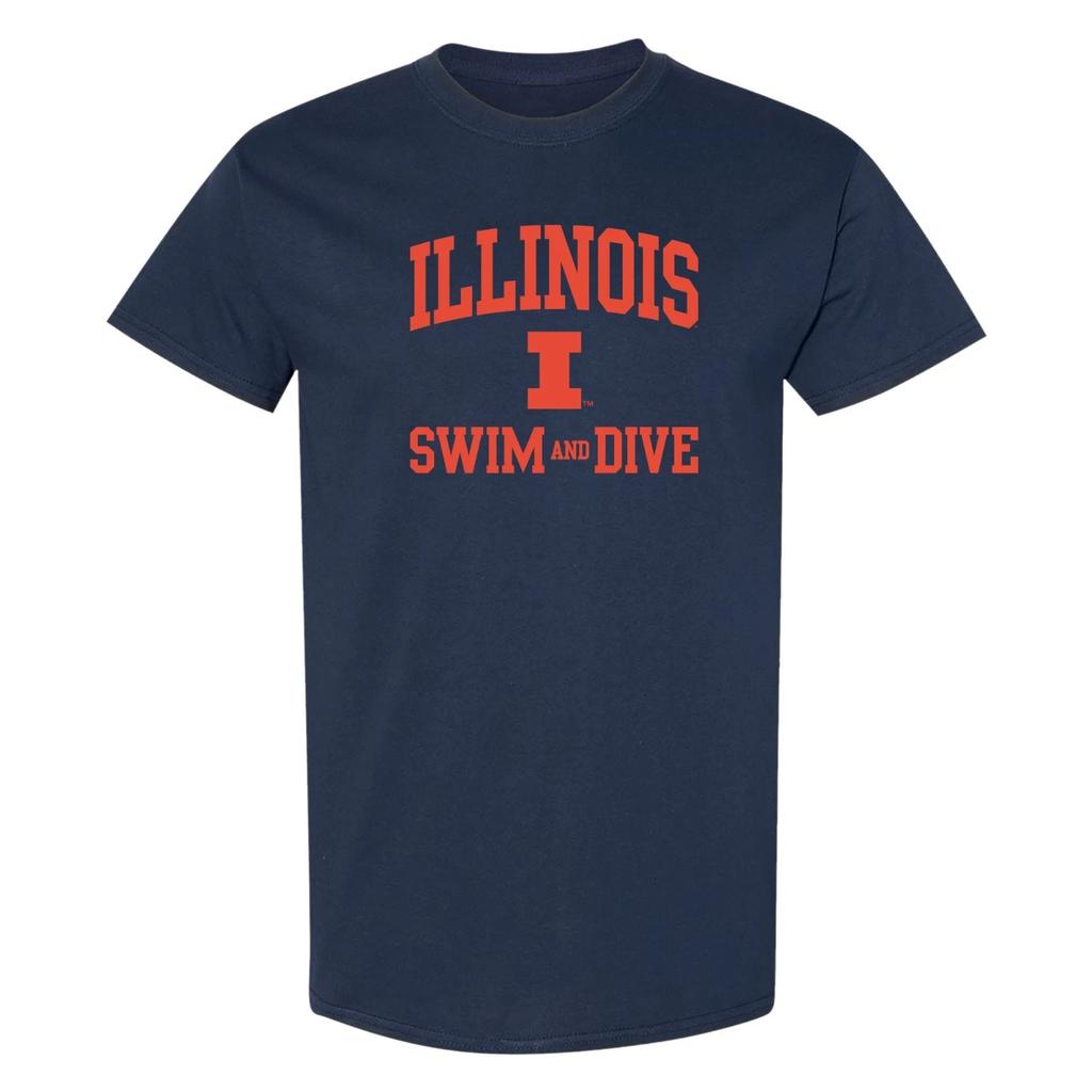 Illinois Arch Logo Swim & Dive T-Shirt - Navy