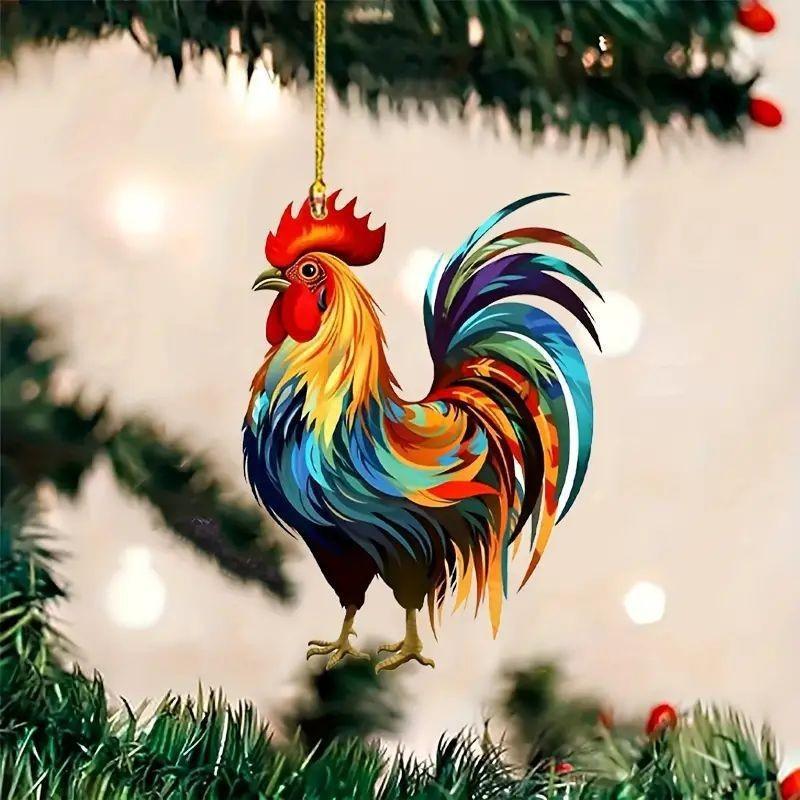 Festive Christmas Acrylic Rooster Flat Decoration For Car Interior Ornament