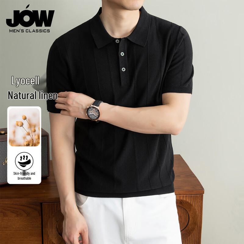 JOW Men s Tencel Linen Breathable Knit Polo Shirt 175/L