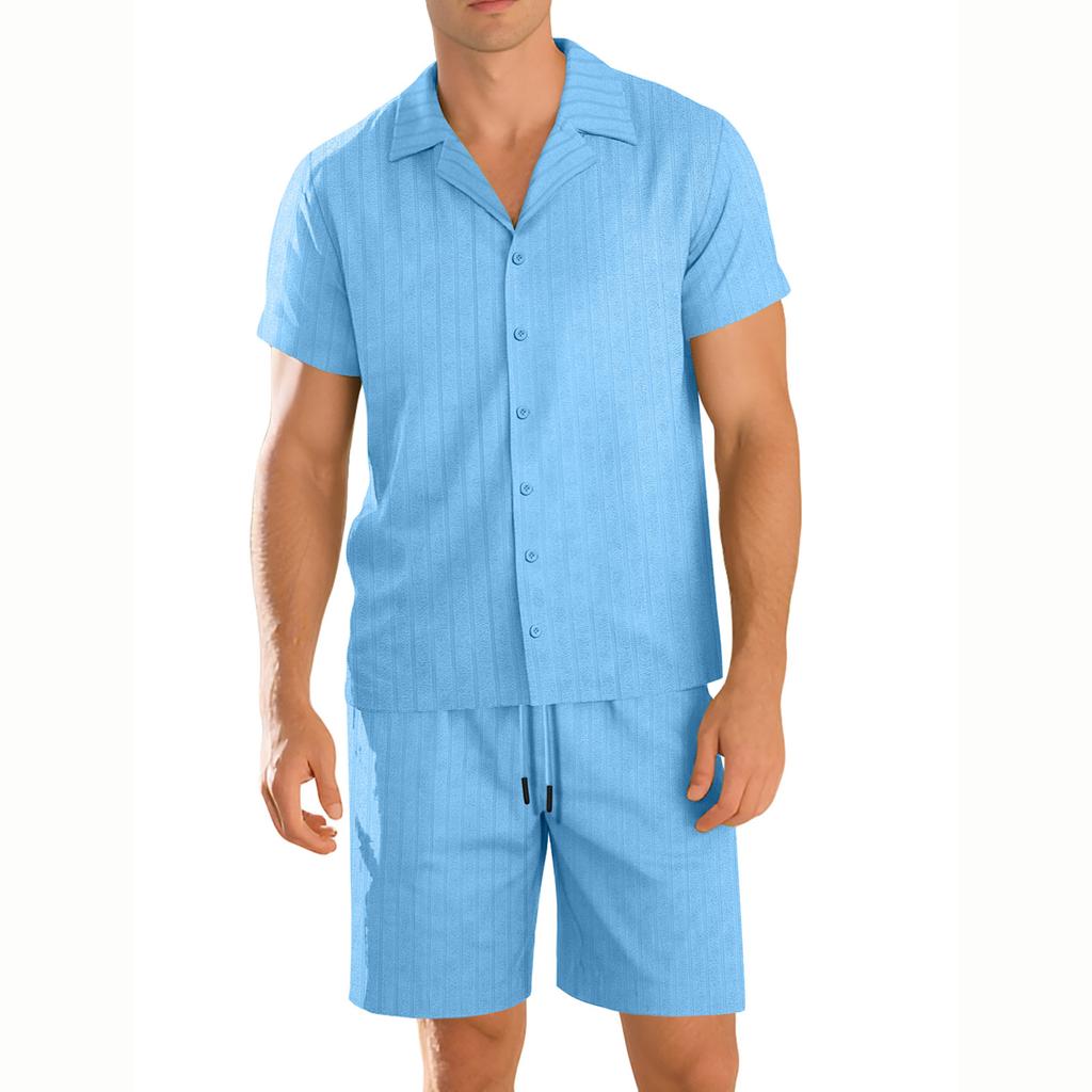 Men's Vacation Beach Pants Summer Cardigan Short-Sleeve Shorts Set