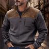 Mens Retro Fleece Sweatshirt With Pocket Color Block Slim Fit Long Sleeve Half Zip Pullover Shirt Trendy