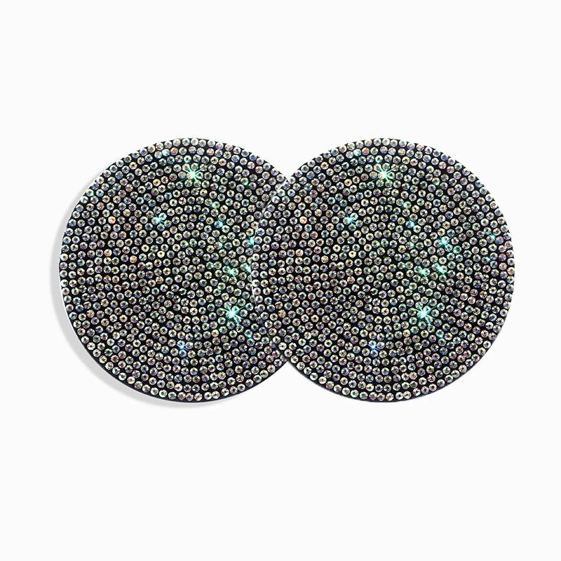 2Pcs Bling Car Cup Holder Coaster with Rhinestone Anti Slip Insert Mat Pads for Women Girls Universal Auto Interior Accessories