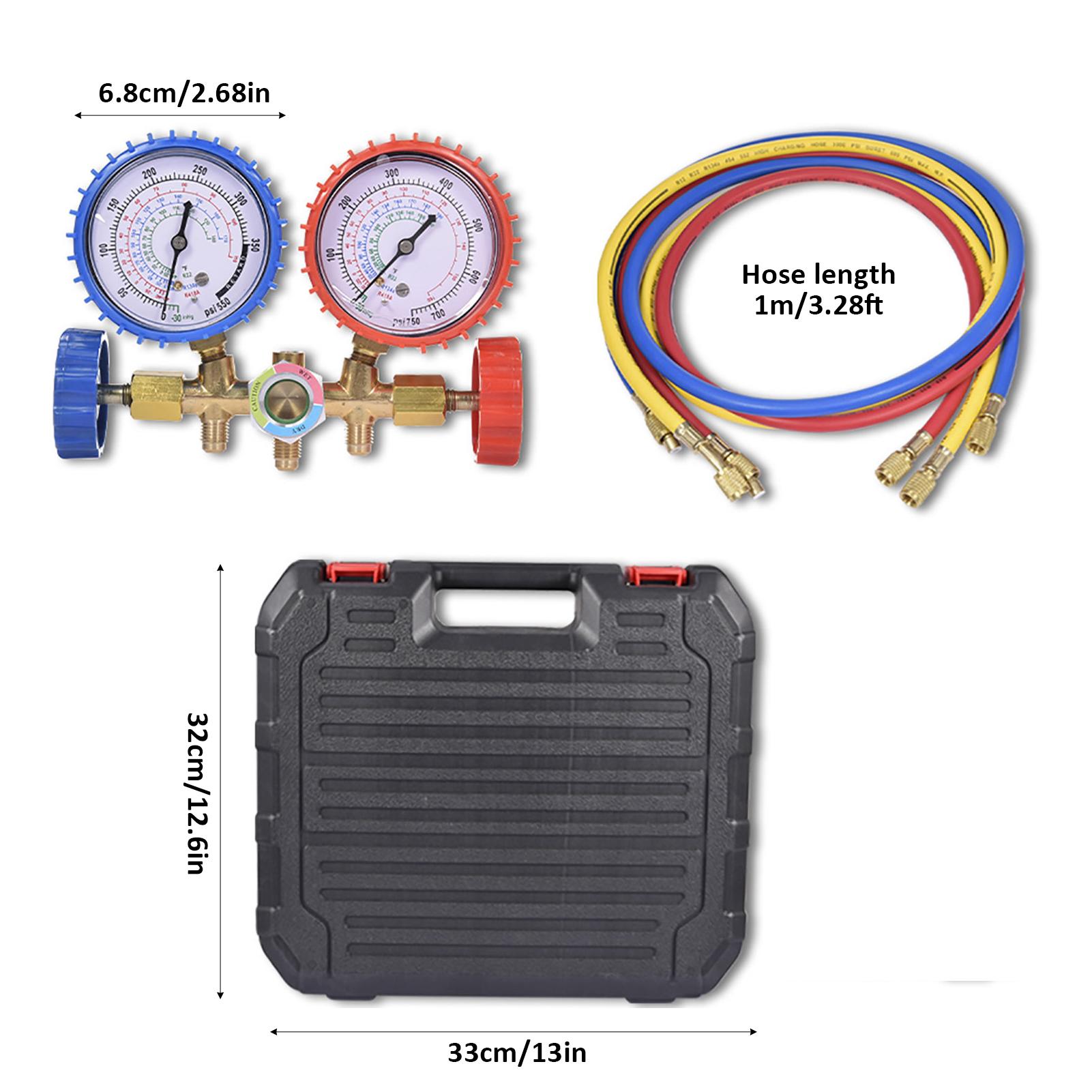 

The refrigerant AC level gauge kit is packaged in a cardboard box and features a large knob that is easy to grip чёрный
