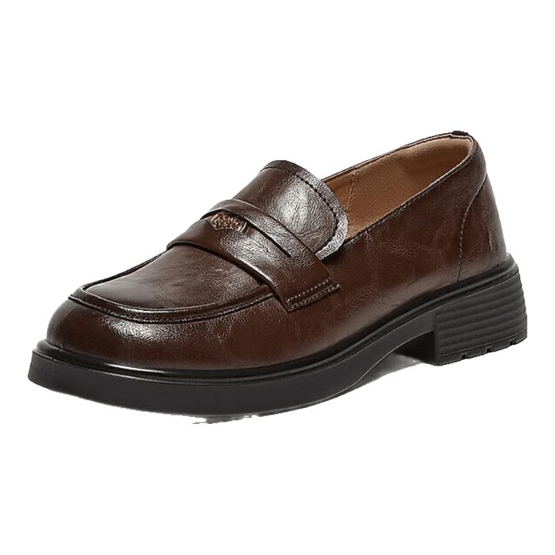 Women s College Style Chunky Heel Loafers 35