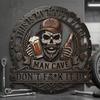 Wall Decoration Metal Art Sign with Skull Slogan Design Pre-Drilled Holes Easy Install Decorative Plaque Rustproof Decor for Garage, Workshop,