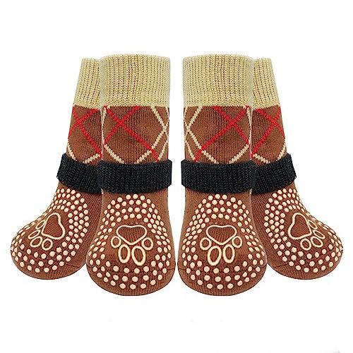 4er-Pack Heiße Haustiersocken zum Warmhalten  Große und kleine Hunde  Indoor Anti-Rutsch-Schuhe, Socken Fußüberzüge  Geeignet für alle Jahreszeiten