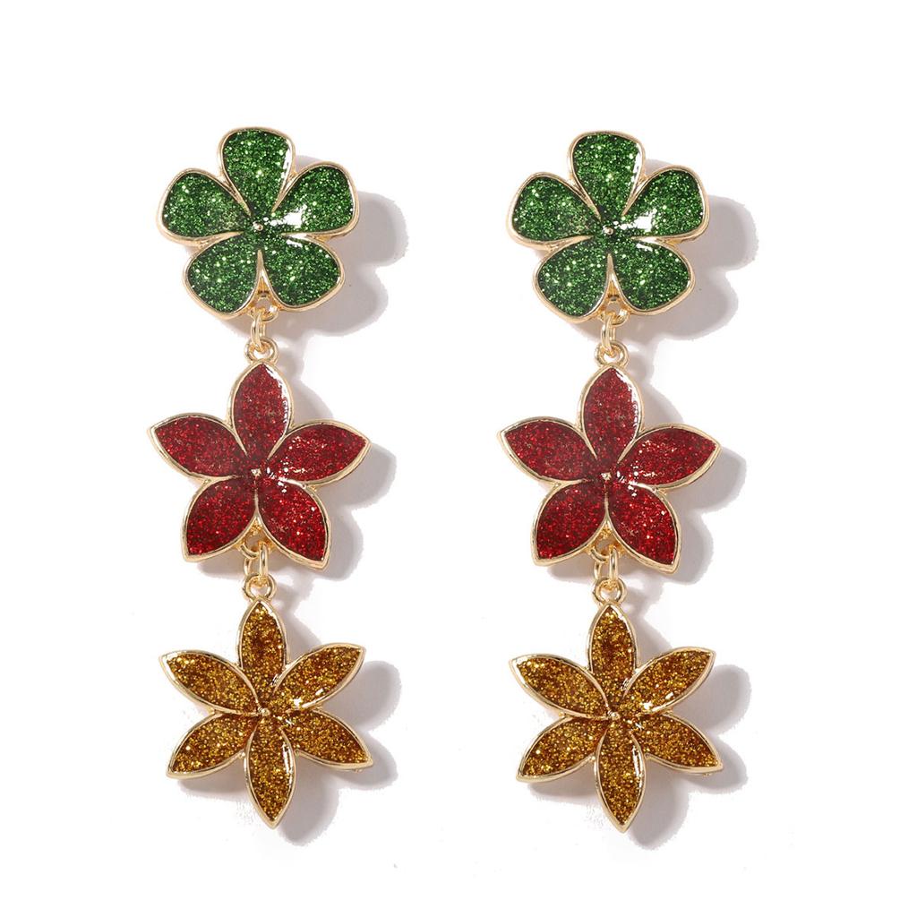 Christmas fashion festive alloy splicing flower pendant earrings, versatile niche daily models