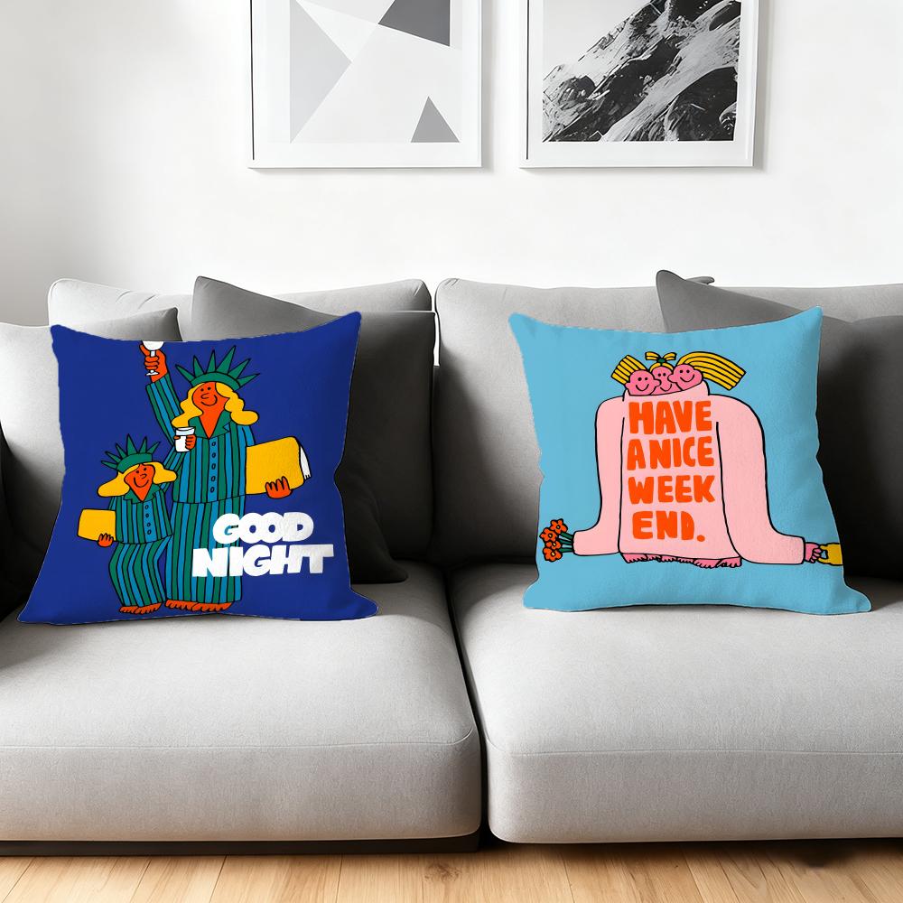 Flat Illustration Cushion Cover Silky Short Plush Home Sofa Cushion Cover - Invisible Zipper Home Decoration
