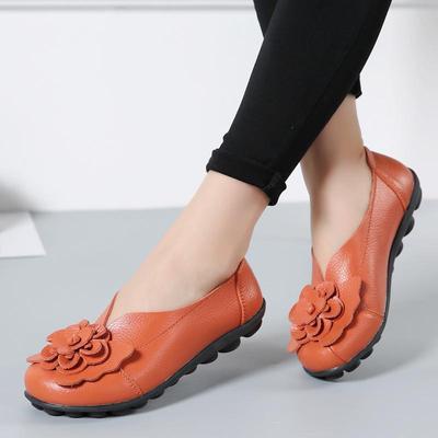 Spring Summer Cowhide Flower Mother Shoes Comfortable Bean Women's Shoes Flat Shoe Women's Singles Shoes