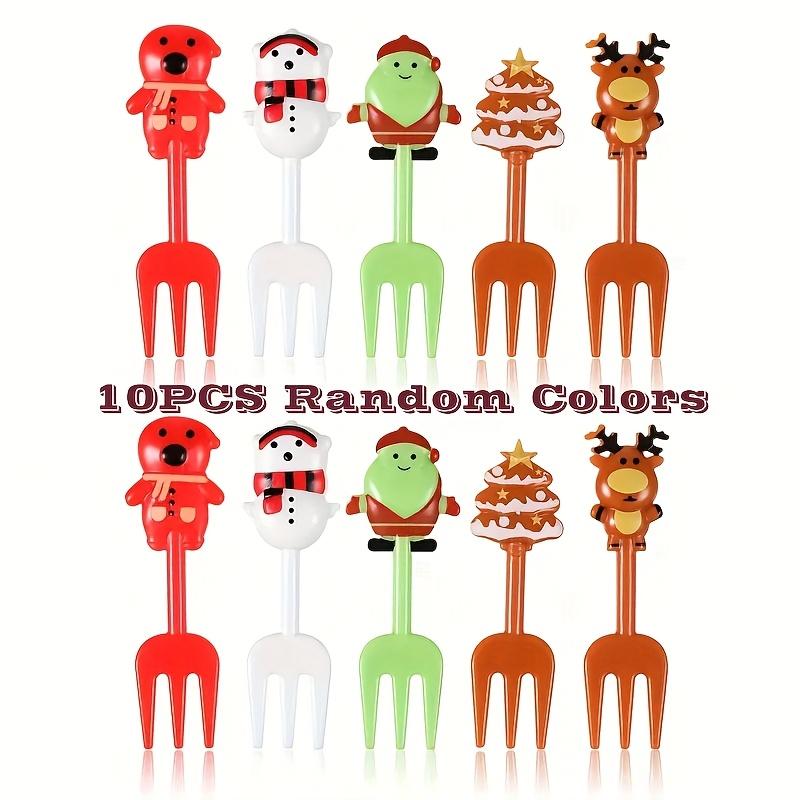 

10pcs Christmas fruit forks, reusable dessert cake picks for party and home decor, random colors.
