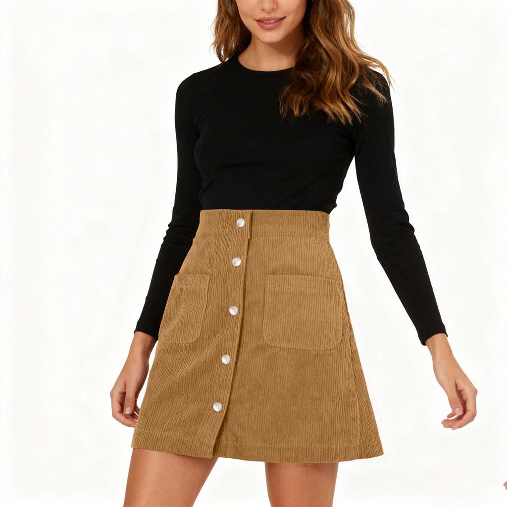 Women's Half Skirt Corduroy Tight Skirt Single-breasted Corduroy Slim