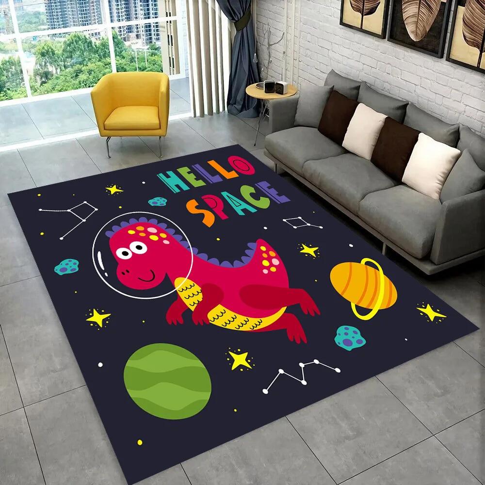 3D Cartoon Dinosaur Space Cute Dino Children Area Rug,Carpet for Living Room Bedroom Sofa Doormat Decoration, Non-slip Floor Mat