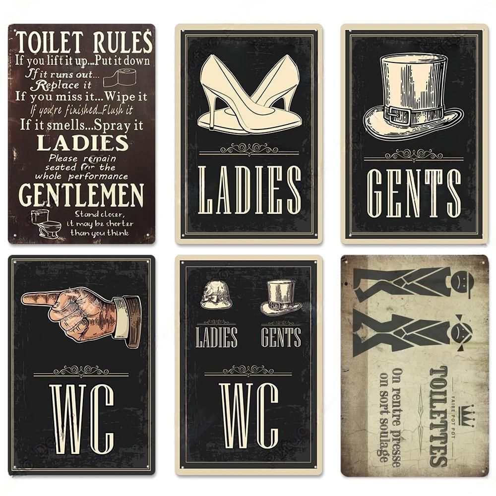Toilet Sign Vintage Funny Metal Posters Tin Sign WC Lavatory Toilettes Wall Art Bathroom Restroom