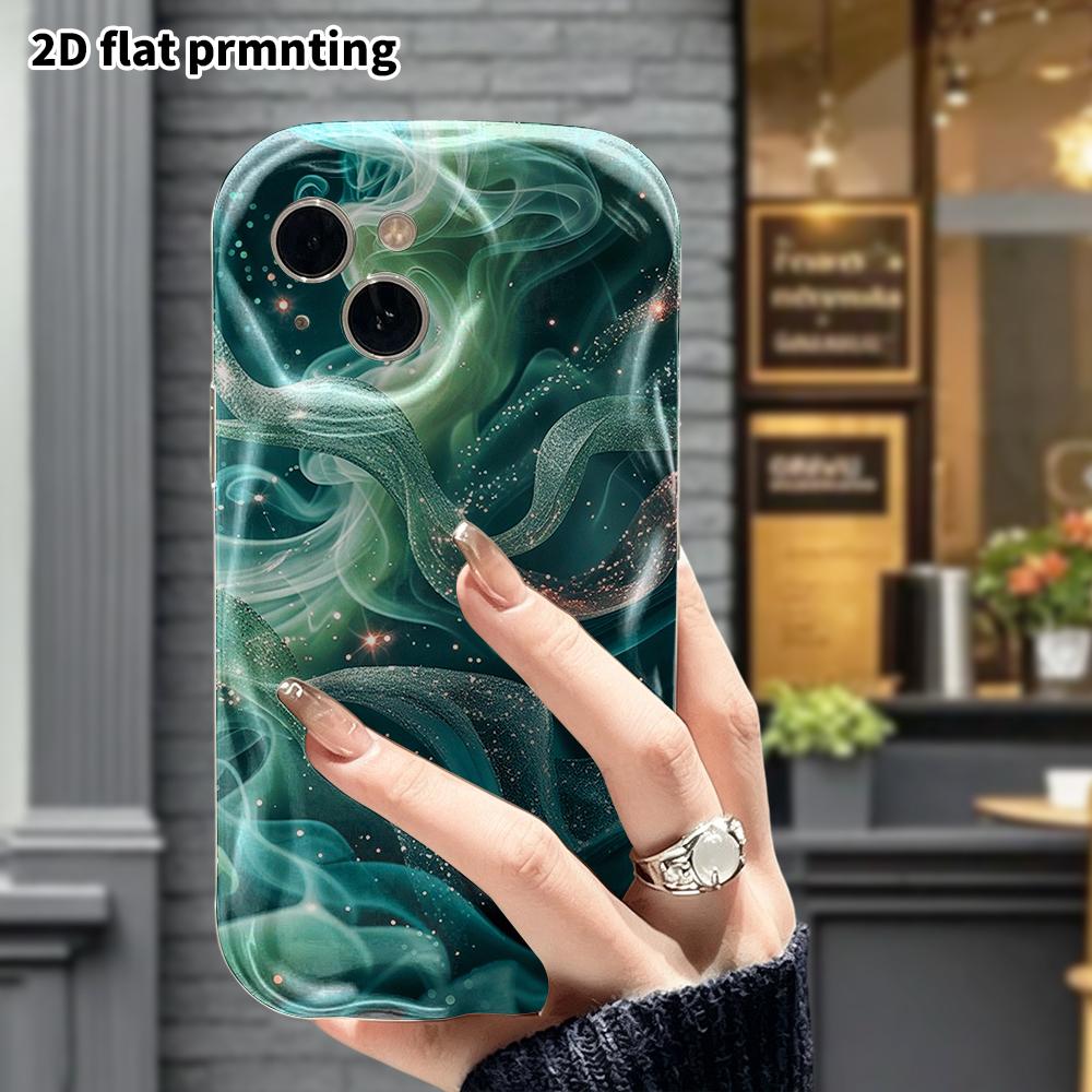 Phone Case: 2D Flat, Fits iPhone 12 Pro To 18, Phone Decoration, Dark Green Shimmering, Perfect for Christmas and Halloween Gifts