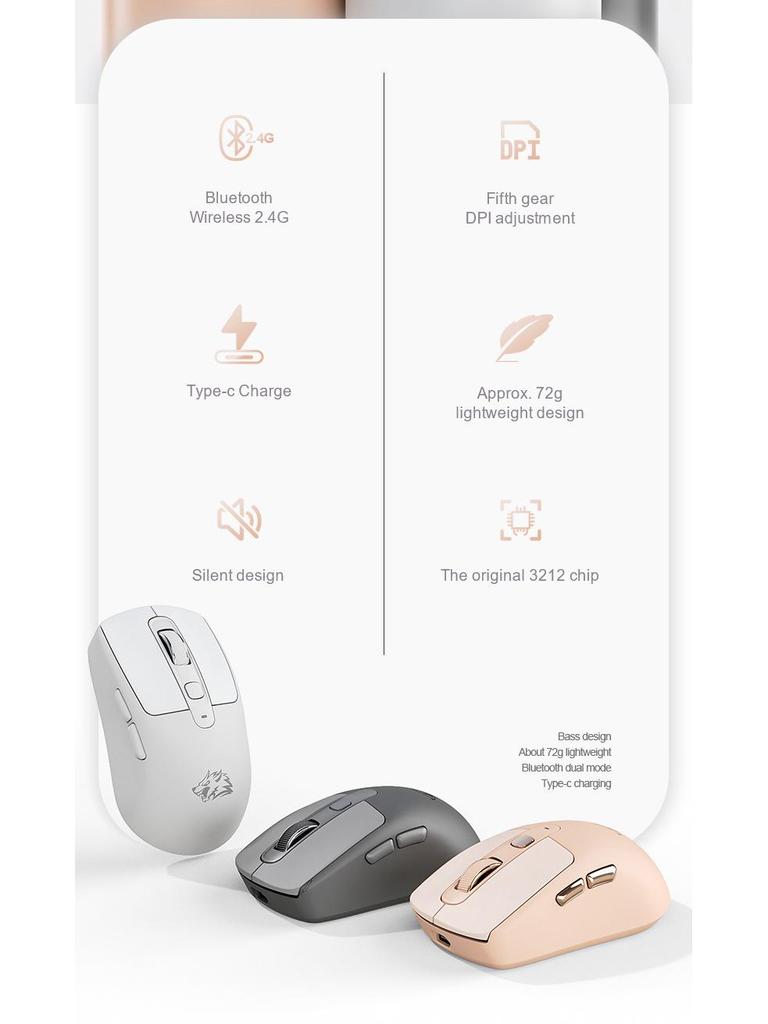 Wolf A3 Dual Mode Wireless Bluetooth Rechargeable Mouse for Office and Gaming