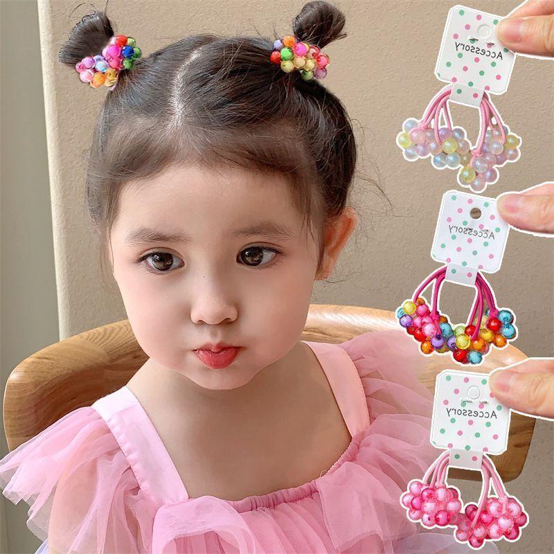 2PCS New Lovely Handmade Bead Colored Ball Girls Elastic Hair Bands Hair Accessories Children Hair Ties Baby Headwear