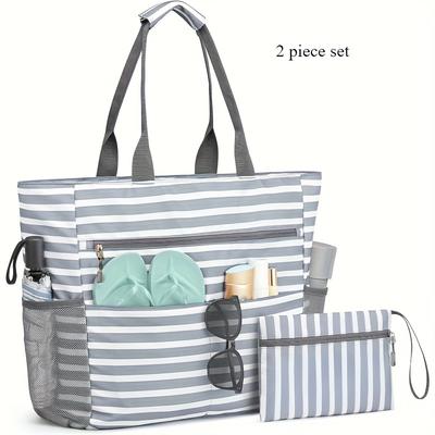 2pcs Beach Bag Large Waterproof, Beach Tote Bag, Large Capacity Foldable, Suitable for Beach Vacation