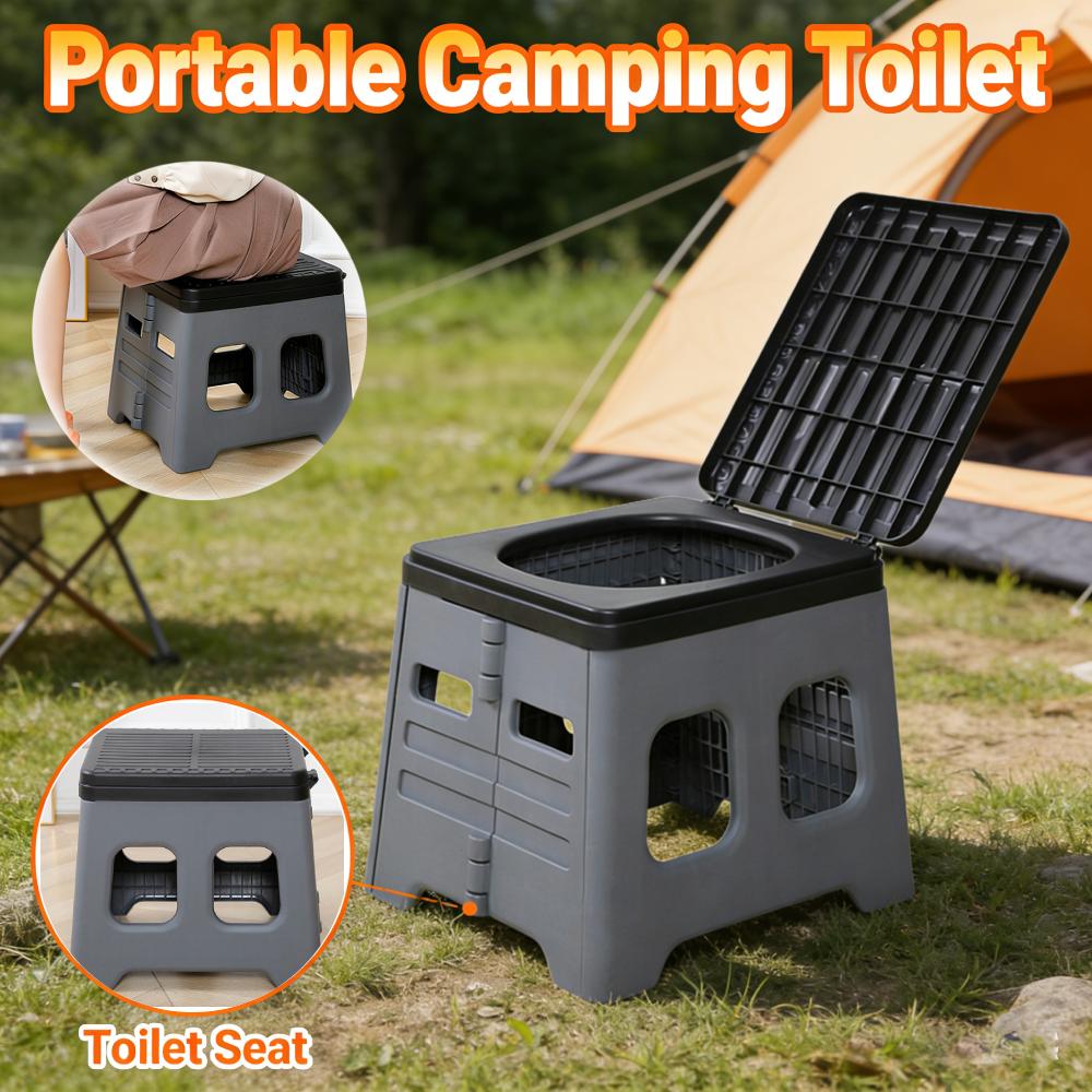 Portable Folding Toilet with Lid Foldable Outdoor Camp Toilet Multifunctional Folding Truck Toilet for Emergencies