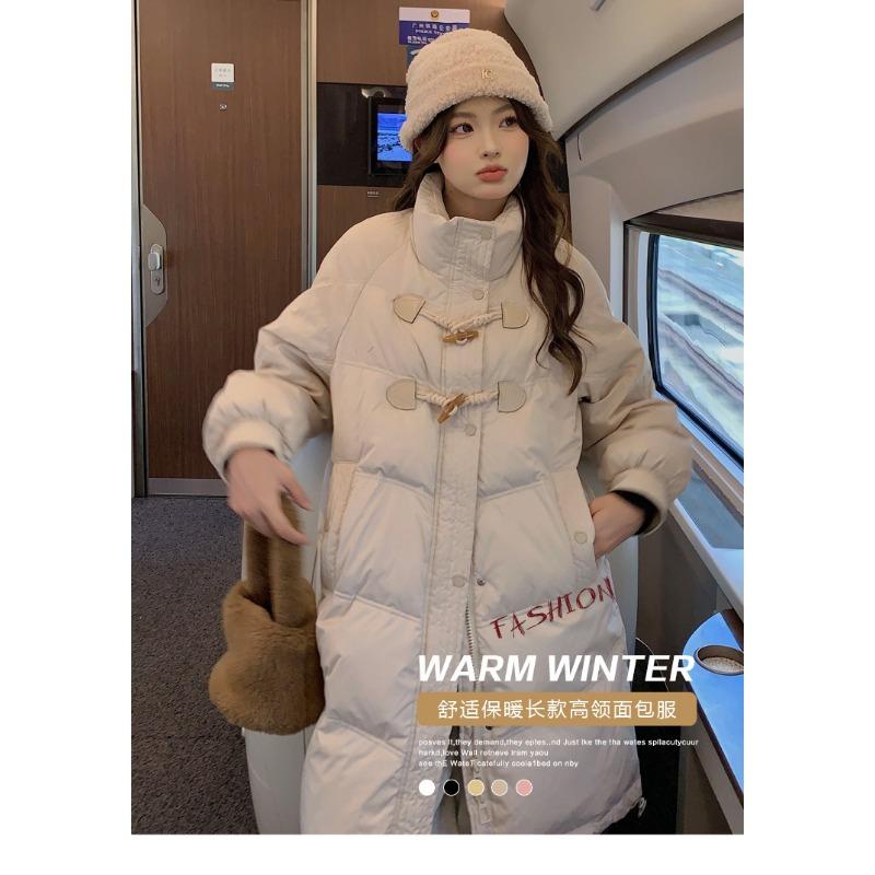 

Женская ветрозащитная куртка с воротником-стойкой, пуговицами из рога, пушистая, теплая и холодная, свободного кроя, средней длины, повседневная спортивная куртка, высококачественная ткань, хлопковая куртка-пальто S слоновая кость