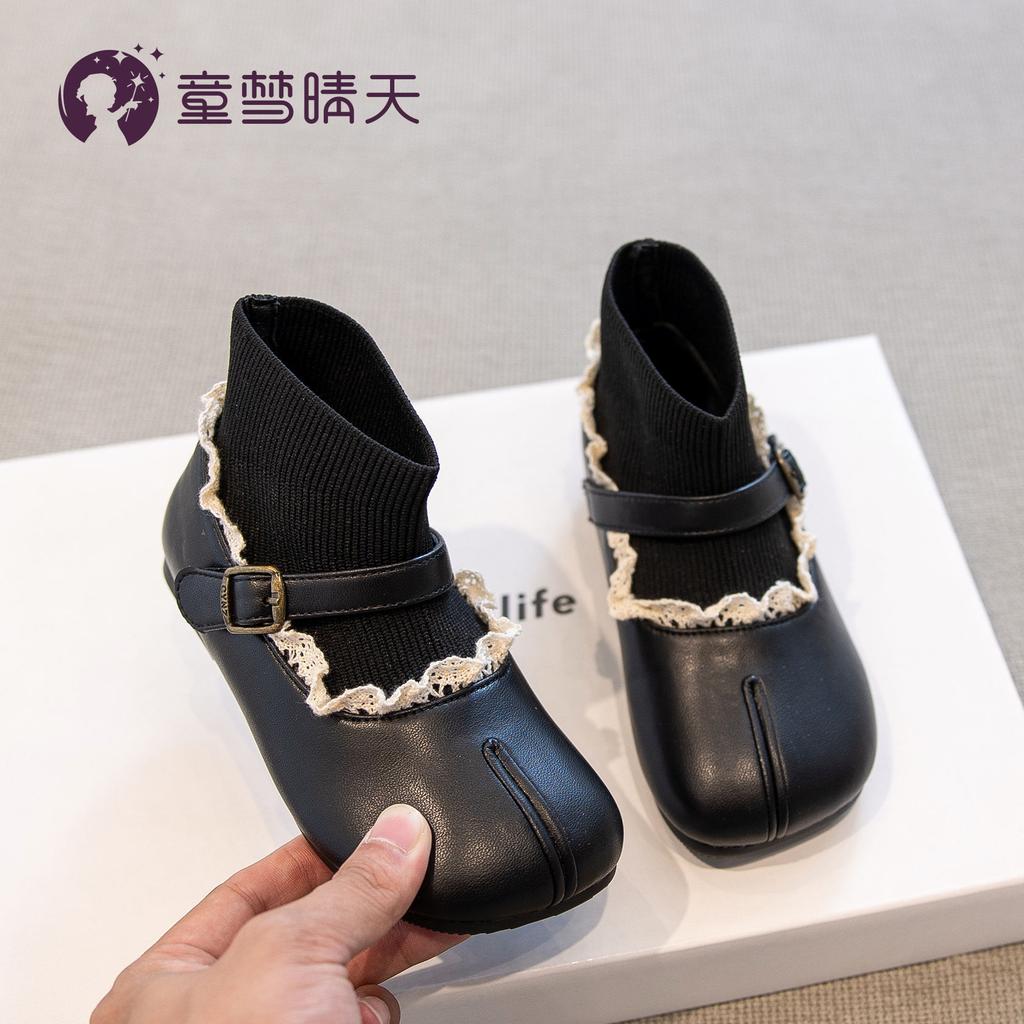 Girls short boots 2025 new spring and autumn children's boots black socks boots soft sole autumn women's treasure princess shoes small leather shoes