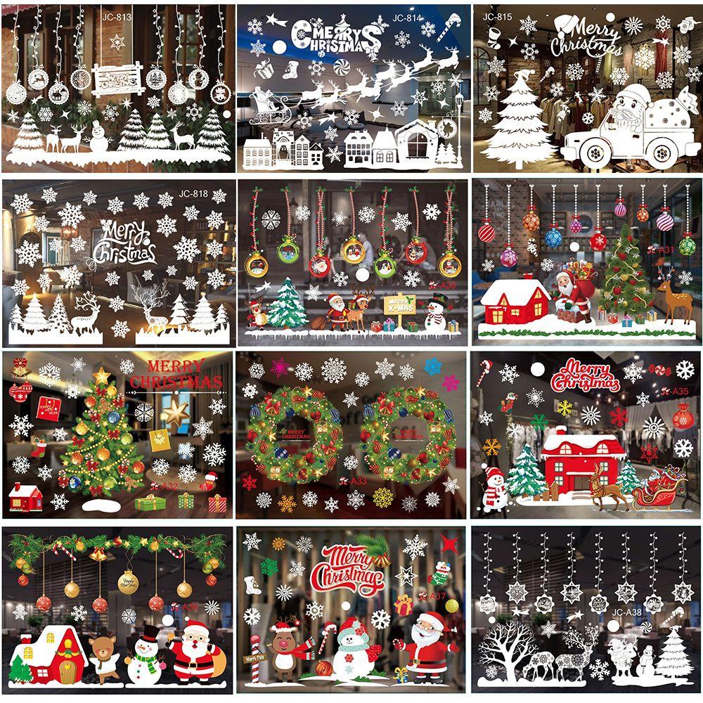 

Home Merry Christmas Snowman Snowflake Murals Christmas Window Stickers Home Decals Wall Sticker 4