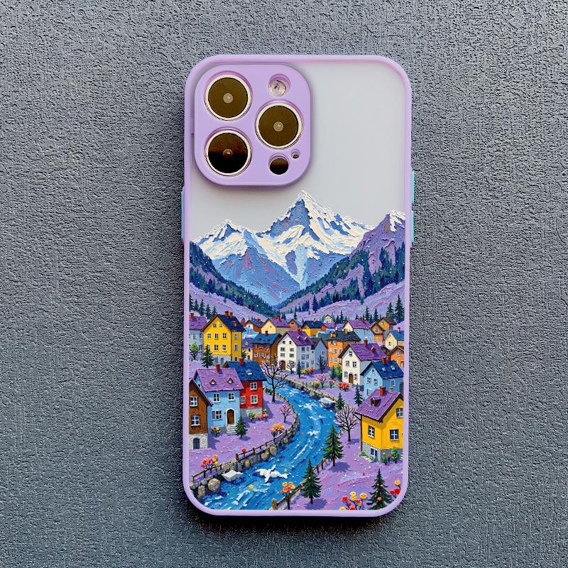 Street View Snow Mountain Town Phone Case For iPhone 16 15 14 Pro Max Plus 13 12 Mini 11 Pro Max 7 8 Plus SE2 XR XS X Back Cover