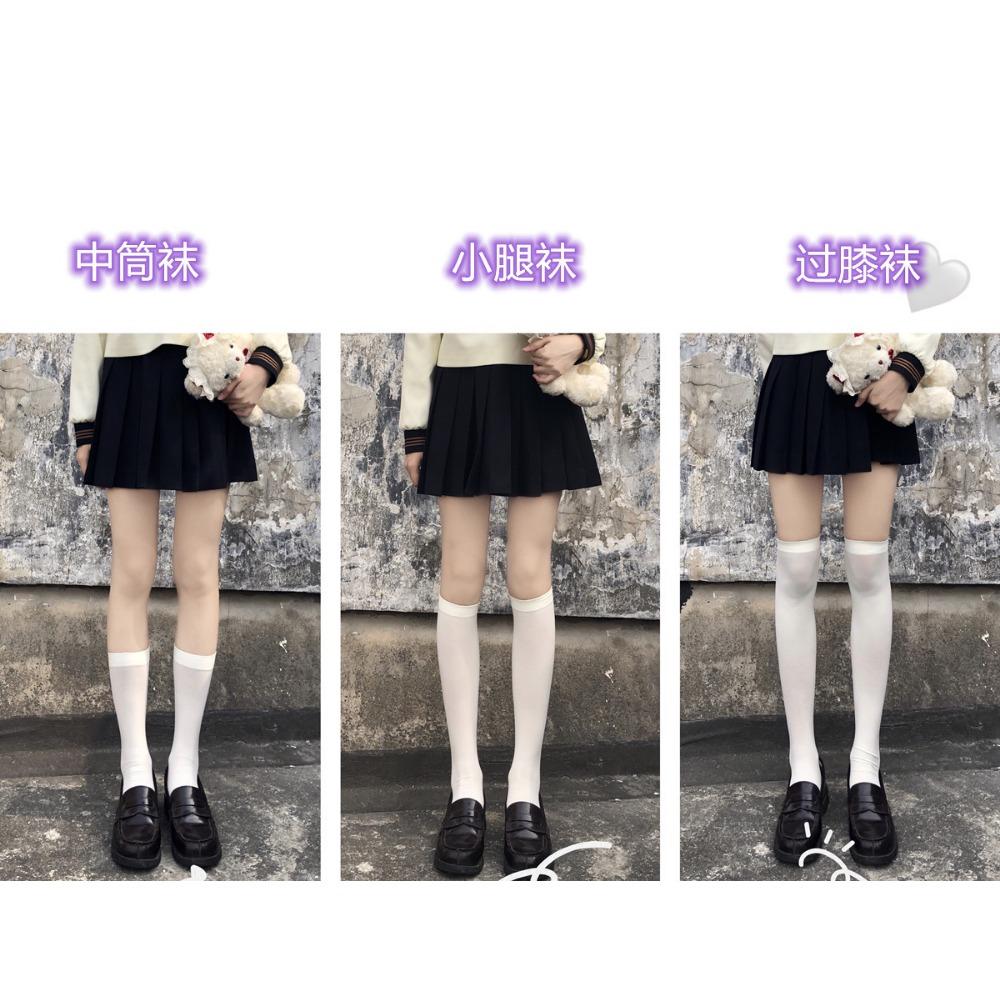 Samt-Wadenstrümpfe, Damen-Socken, dünne Beinstrümpfe, JK-Socken, schwarz, japanische mittelhohe und kniehohe Socken, Schlauchsocken