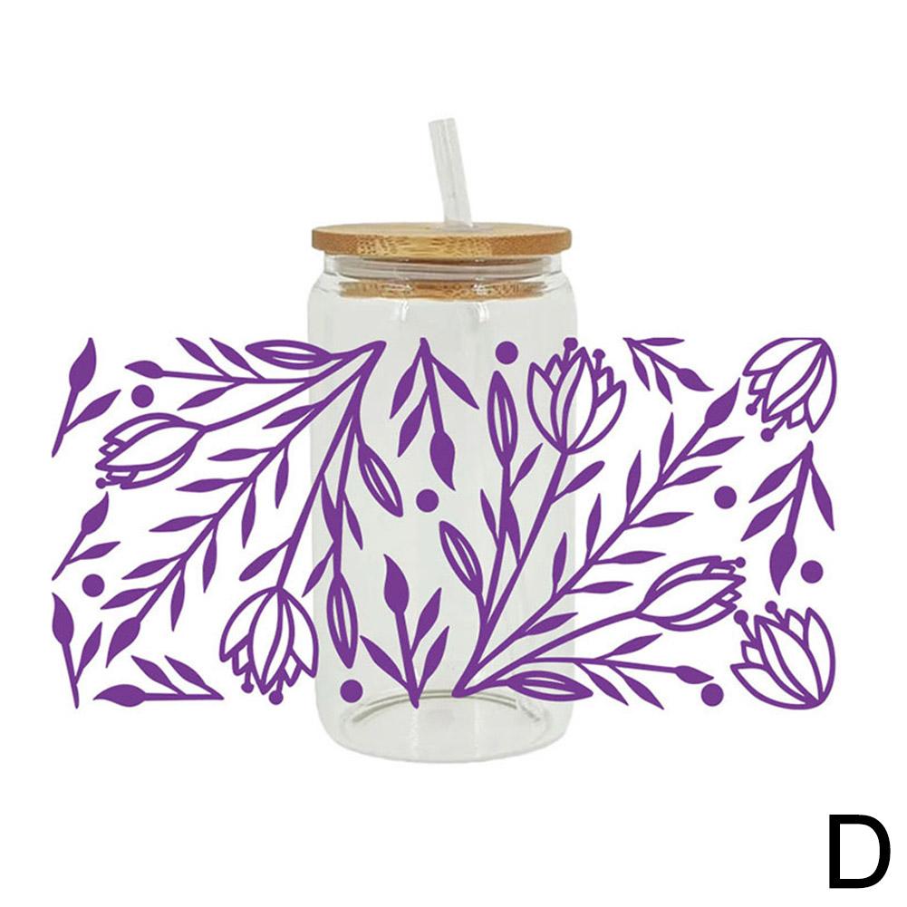 Květina 16OZ UV DTF Cup Wrap Transfers Samolepky Vlastní vodotěsná plechovka 1ks Glass DIY Lab O1D9