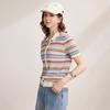 Women's Mulberry Silk Blend Striped Short Sleeve Knit Top