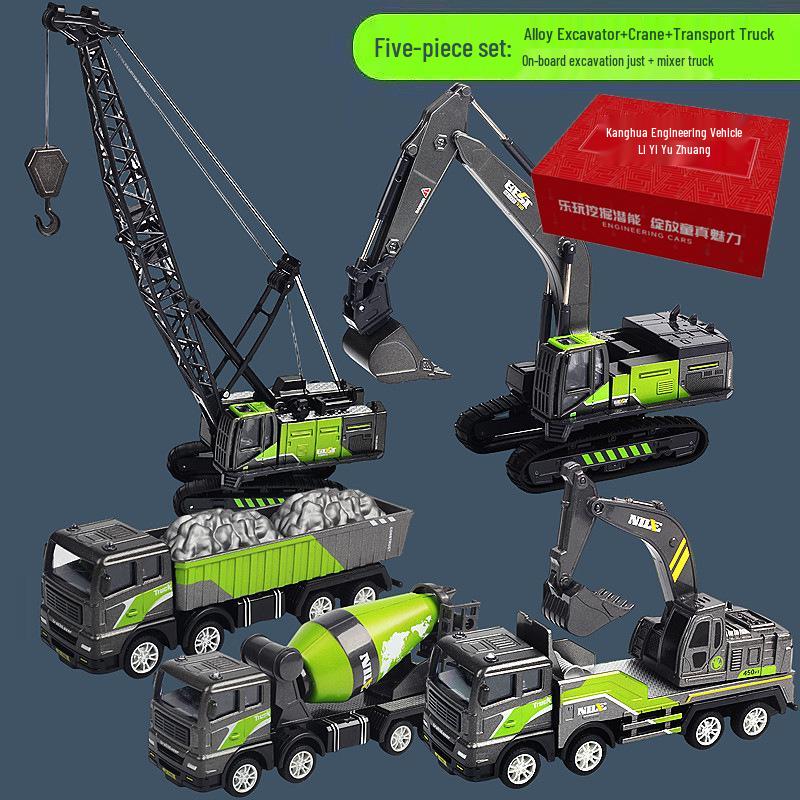 Children's Alloy Construction Vehicle Set: Excavator, Snowplow, Crane, Mixer Truck Simulation Toys