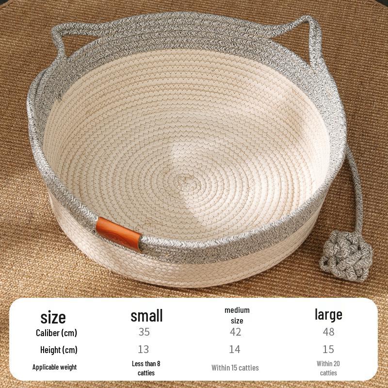 Woven Cat Ear Cotton Rope Pet Bed - Four Seasons Universal Cat and Dog Mat Gray