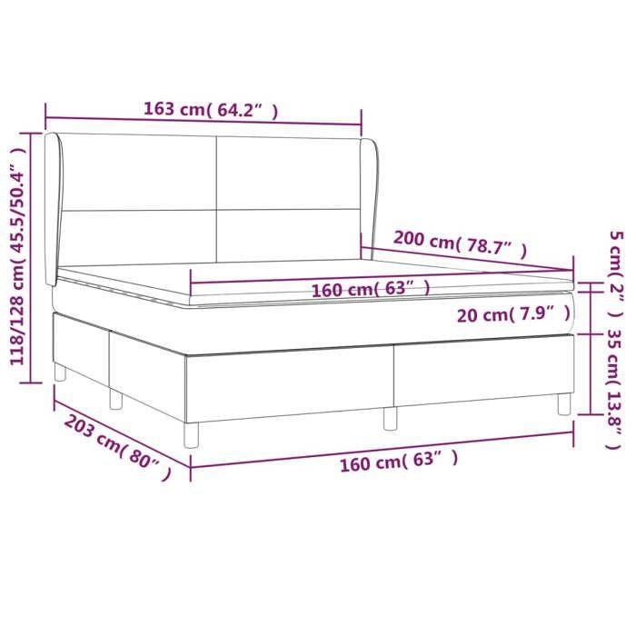 VidaXL Lit à sommier tapissier avec matelas Gris foncé 160x200cm Tissu - Modèle 3127814