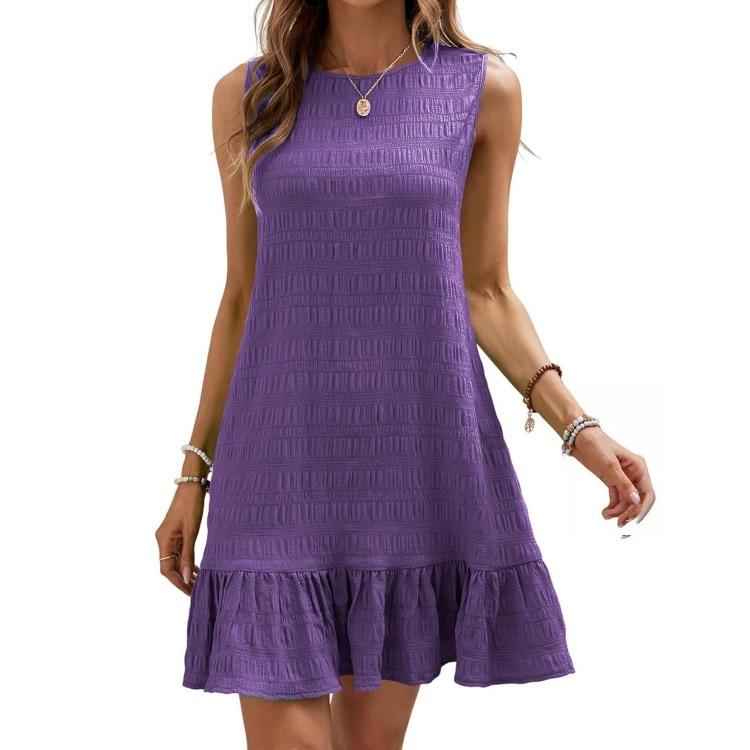 Letní dámské bez rukávů s vysokým pasem áčkového střihu mini šaty ležérní jednobarevné plisované jarní