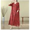 2025 Literary Retro Travel Plus Slim Cotton V-Neck Dress