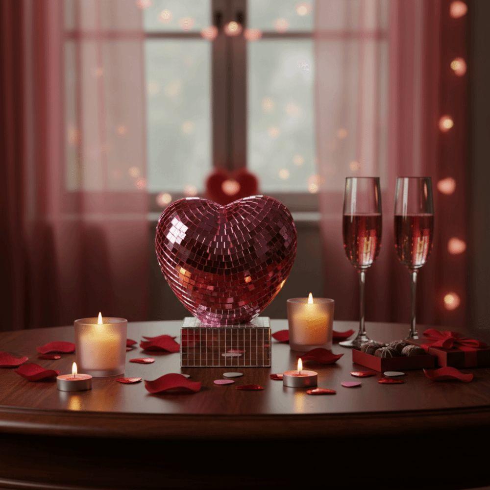 Reflective Heart Shape Disco Ball Decoration Romantic Shining Mirror Surface Ornament Widely Use Red/Pink Color