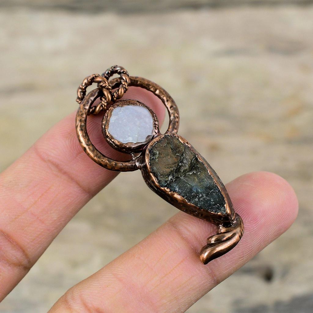 Labradorite Rough Pendant Mother Of Pearl Pendant Electroformed Copper Pendant Handmade Gemstone Jewelry Gift For Him Electroformed Jewelry