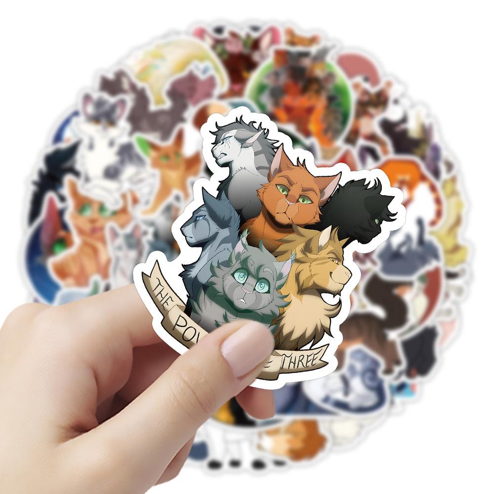 Non-Toxic 50Pcs/Pack Cat Warrior Anime Cartoon Sticker Diy Diary Cute Aesthetic Cat Waterproof Stickers For Water Bottle Laptop Phone