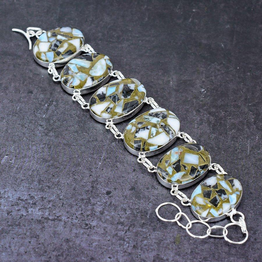 Zebra Jaspis Handgefertigt 925 Sterlingsilber Geschenk Schmuck Armband 7-8" z4L45