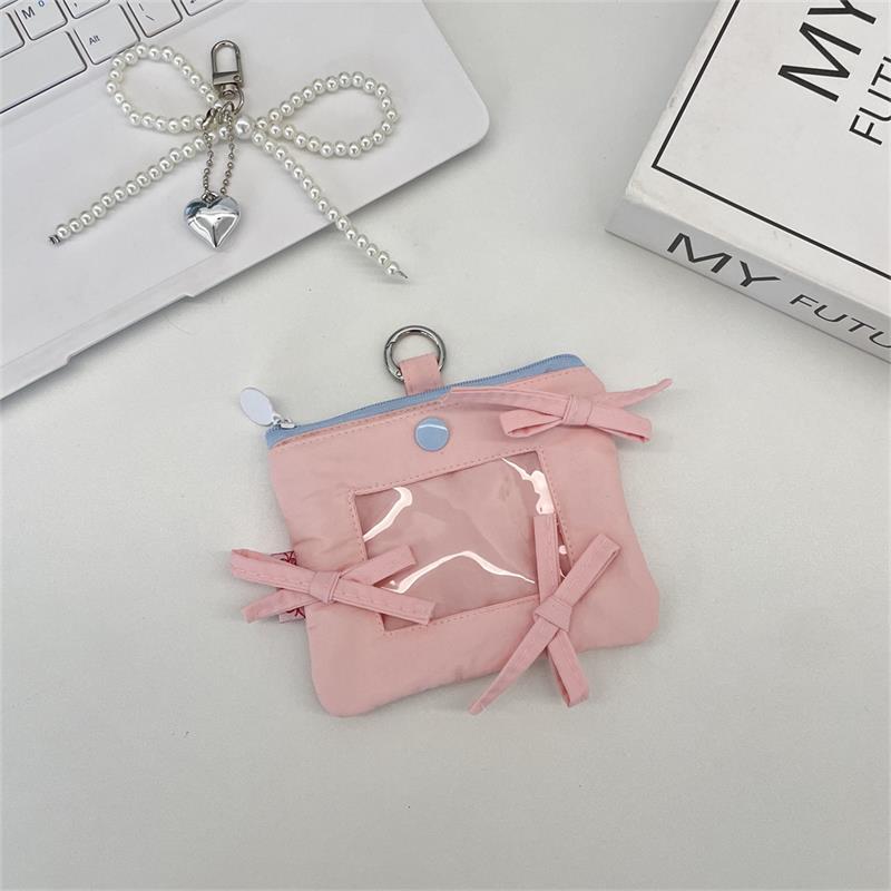 

Милый кошелек для карточек с бантиком, кошелек для монет, сумка для хранения, держатель для фотокарточек, дисплей для фото айдола, хранение, защитная обложка, брелок-подвеска, шармы для сумки розовый