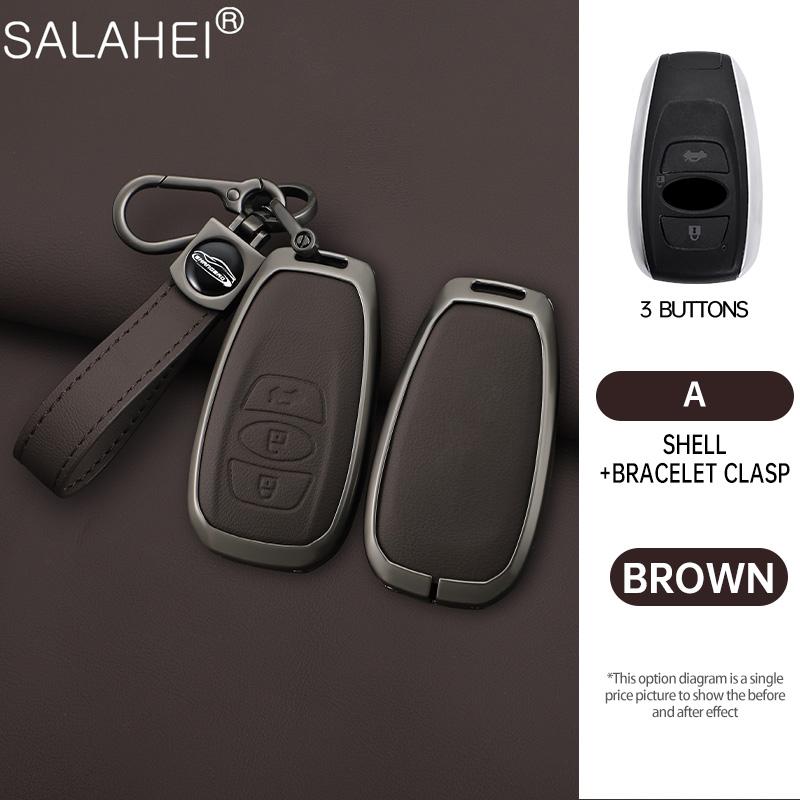 Leather Car Key Case Cover For Subaru Brz Sti Xv Sv Forester Legacy Outback Crosstrek Impreza Wrx Ascent Keychain Accessories