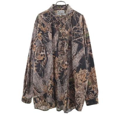 90s Old Real Tree Camo Pattern Long Sleeve Cotton Shirt Men's Used