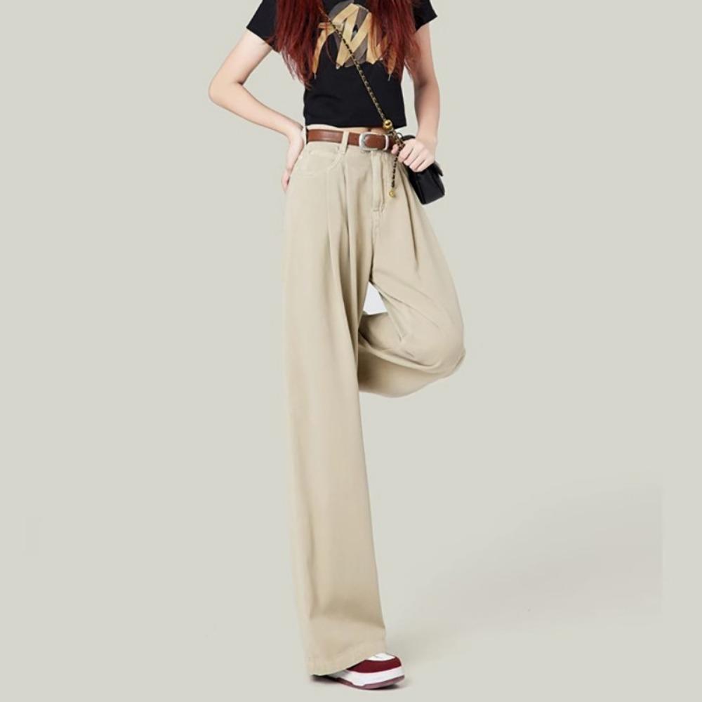 Wide-leg jeans women's spring and autumn new pleated loose high-waisted versatile straight tube drape floor-mopping jeans