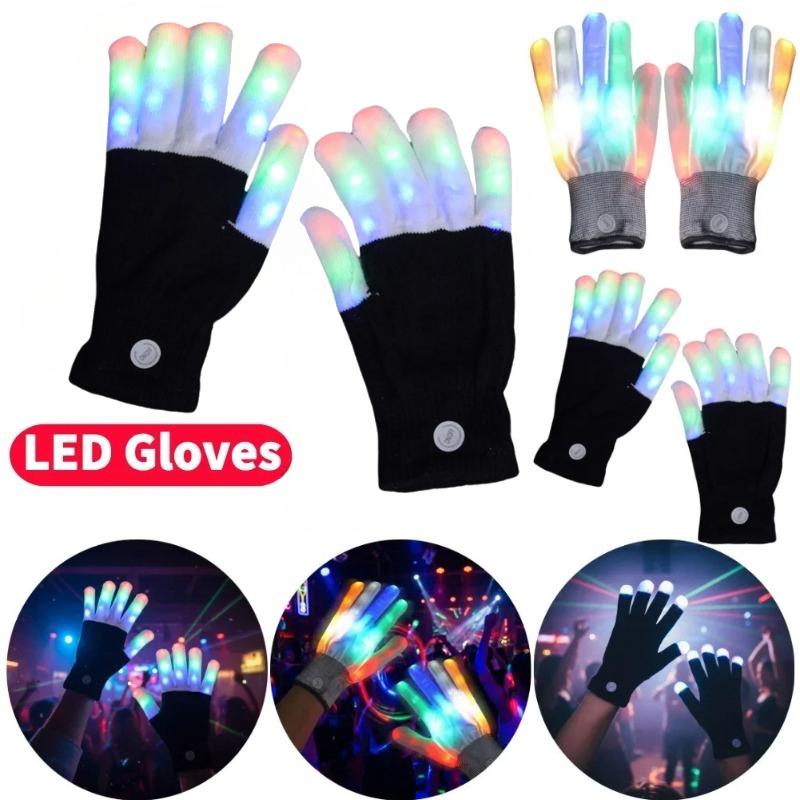 7 Colors Light Show LED Gloves Finger Lighting Flashing Glow Mittens for Halloween Christmas Birthday Festival Celebration