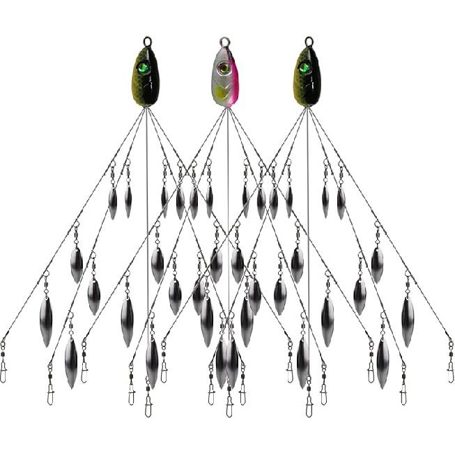 Alabama Rig for Bass Fishing Lure Bait 5 Arms Umbrella A-Rig Swimbait with 4 Willow Leaf Blades for Trout Perch Walleye Freshwater/Saltwater Boat
